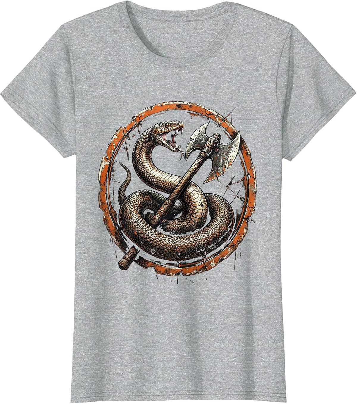 Serpent and Double-Headed Axe Metal Graphic T-Shirt - Heather Grey