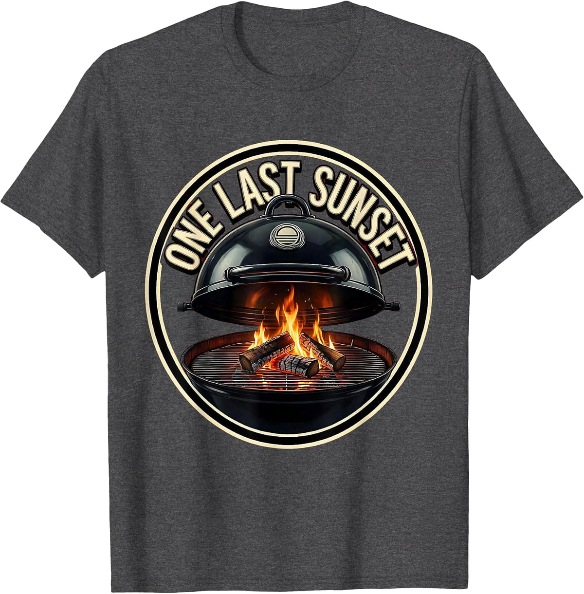 One Last Sunset Emblem BBQ Pitmaster Grill Dad Humor T-Shirt - Dark Heather Grey
