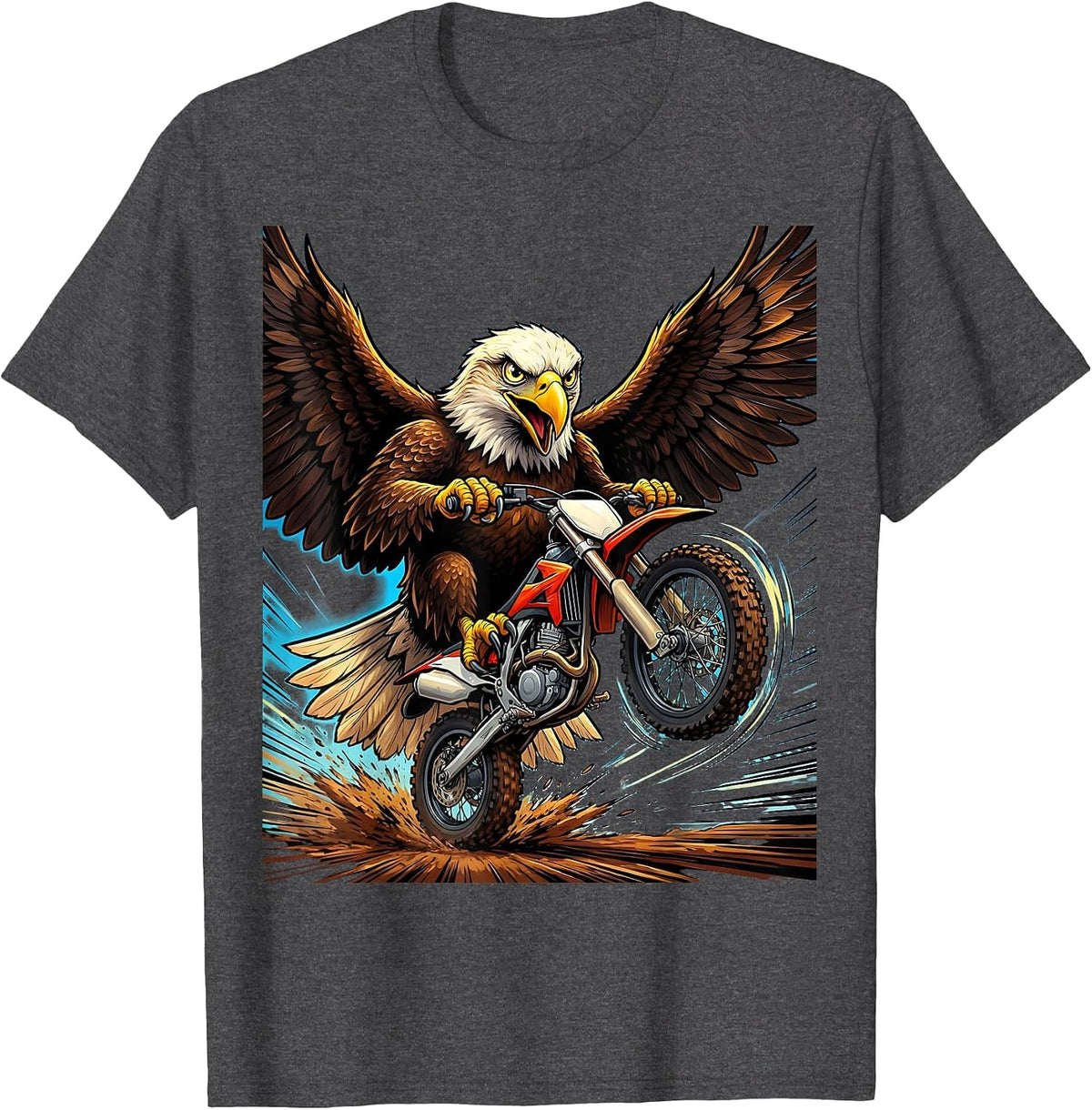 Eagle Carrying Dirt Bike Graphic Tee T-Shirt - Dark Heather Grey