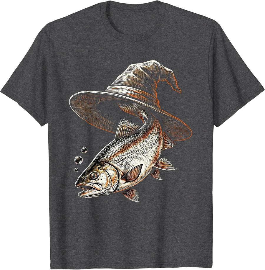 Men's Engraved Trout Ghost Halloween Fish Costume Novelty T-Shirt - Dark Heather Grey