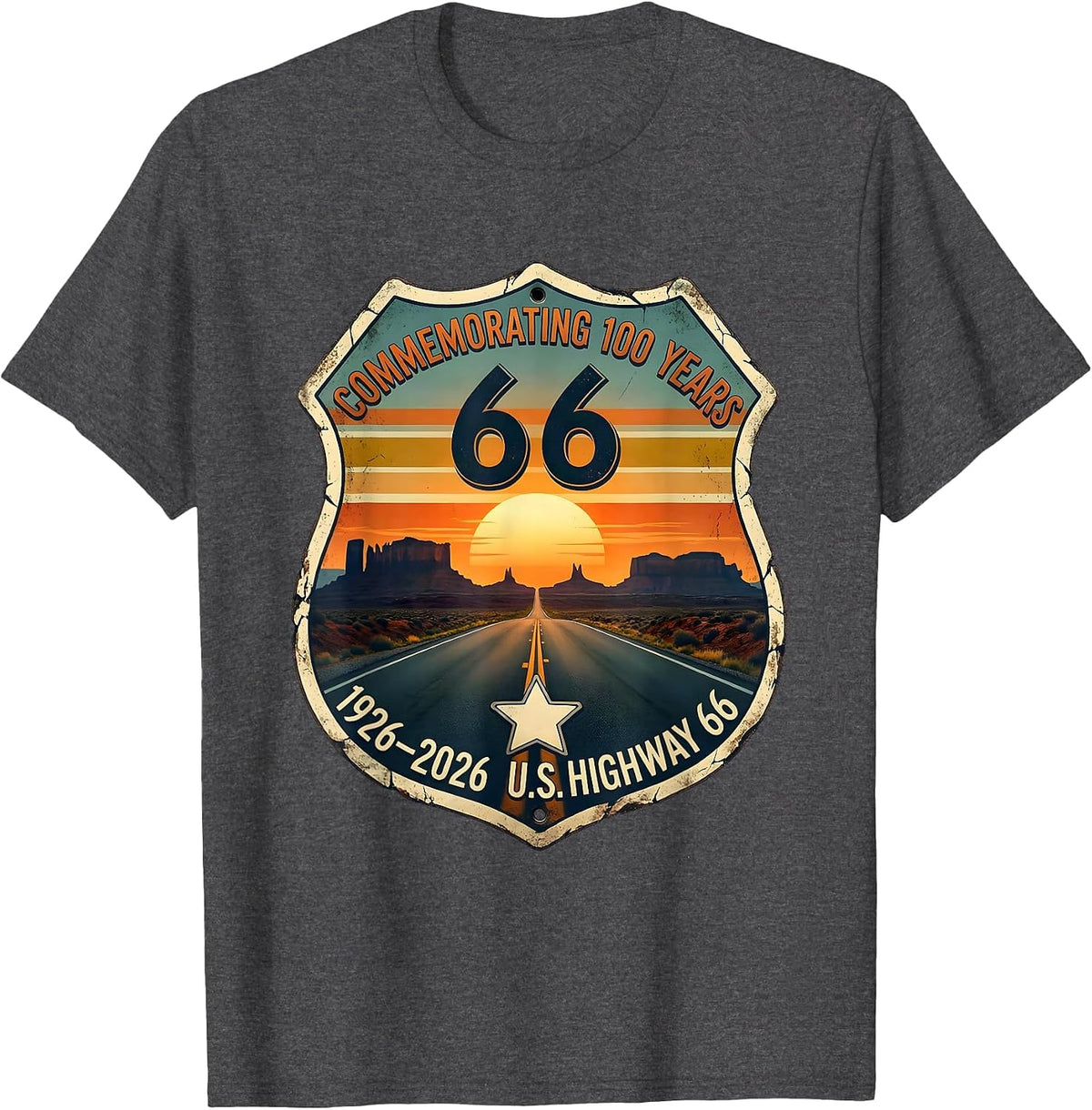 Men's Commemorating 100 Years — U.S. Highway 66 — 1926-2026 T-Shirt - Dark Heather Grey