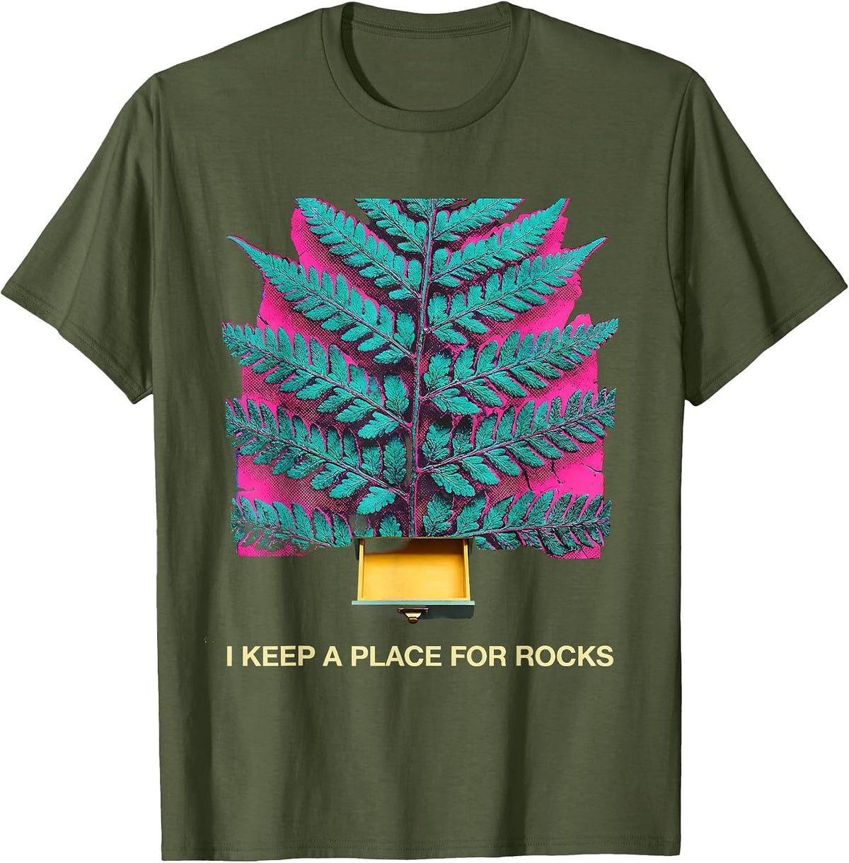 Men's I Keep A Place For Rocks Funny Rock Collector Geology Humor T-Shirt - Olive Green