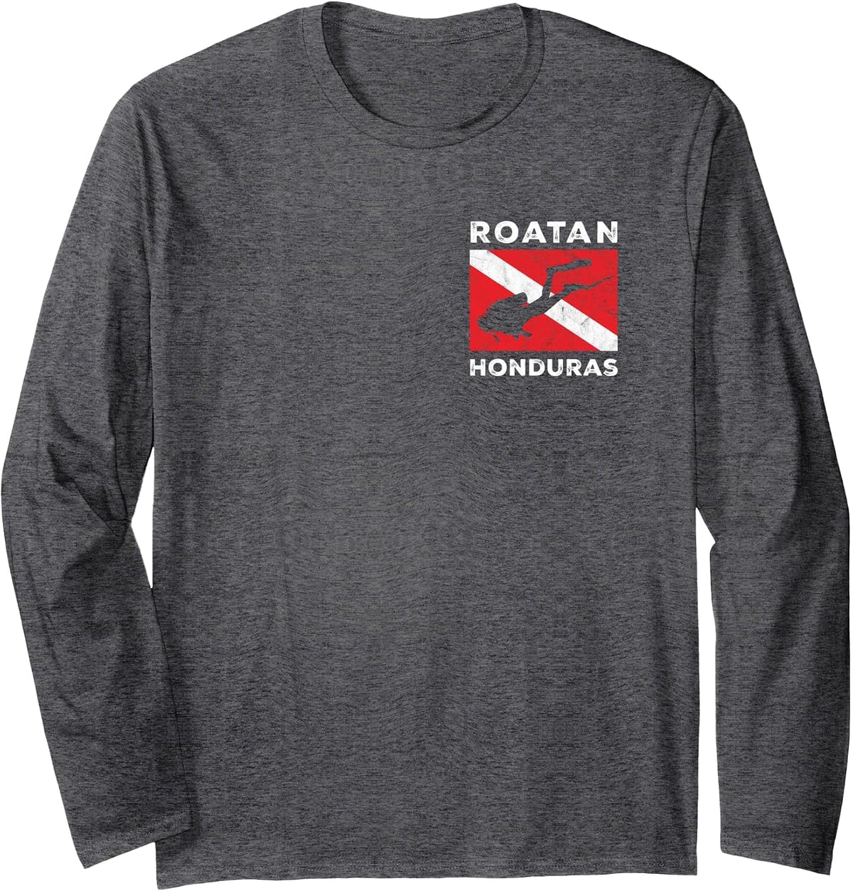 Retro Roatan Honduras Scuba Dive Vintage Dive Flag Diving Long Sleeve T-Shirt - Adult Unisex Dark Heather Grey