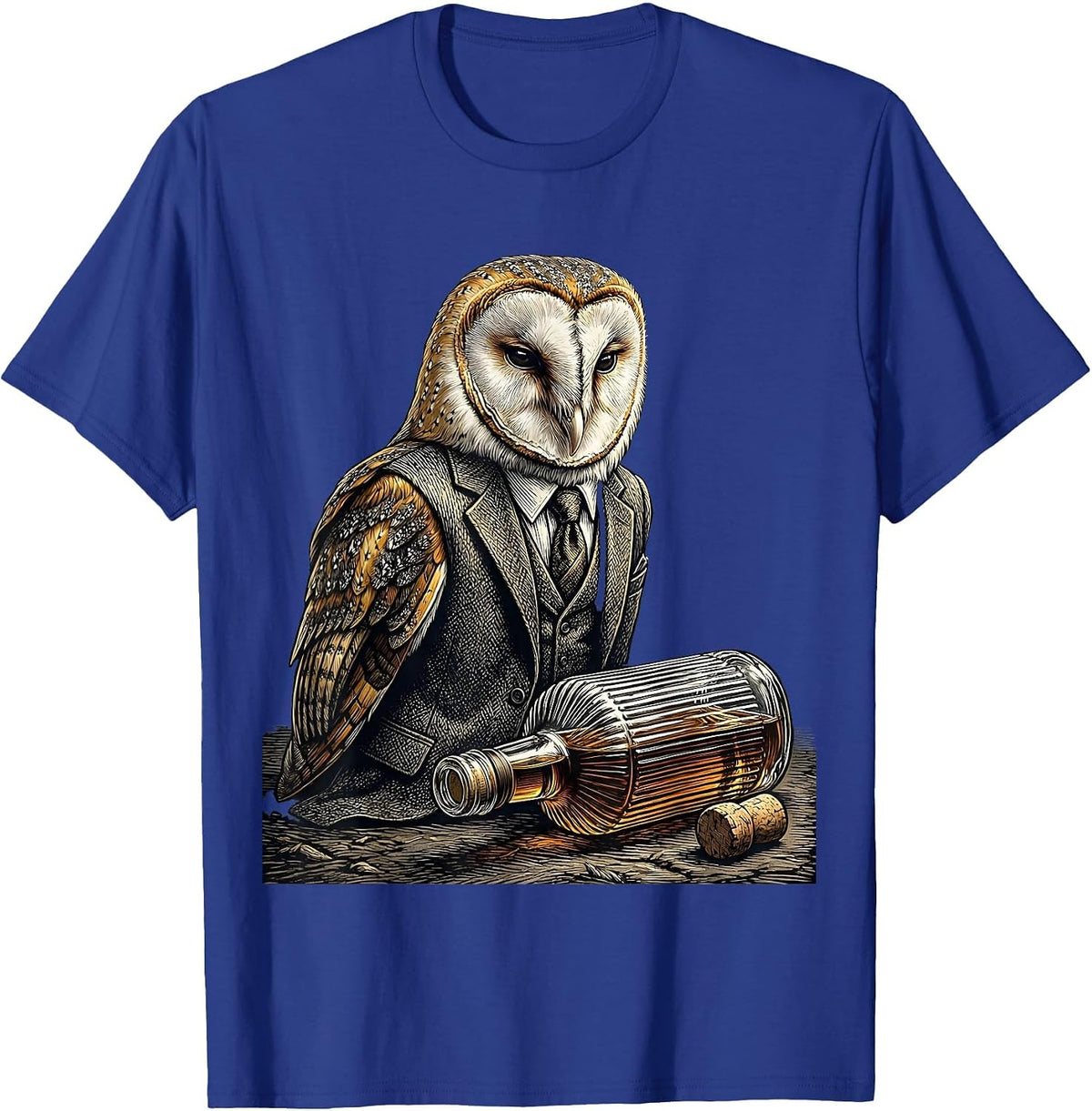 Whiskey Lover Sarcastic Owl in Suit Side-Eye T-Shirt - Royal Blue