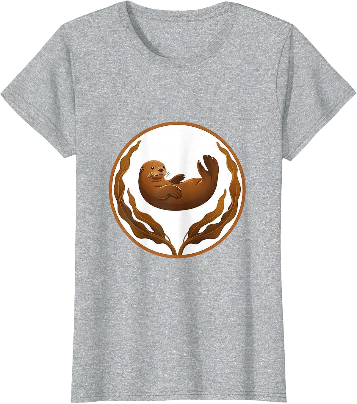 Alaska Sea Otter Floating on Kelp Illustration T-Shirt - Heather Grey