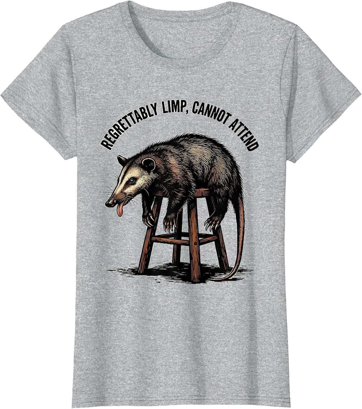 Regrettably Limp Cannot Attend Funny Opossum Meme Absurdist T-Shirt - Heather Grey