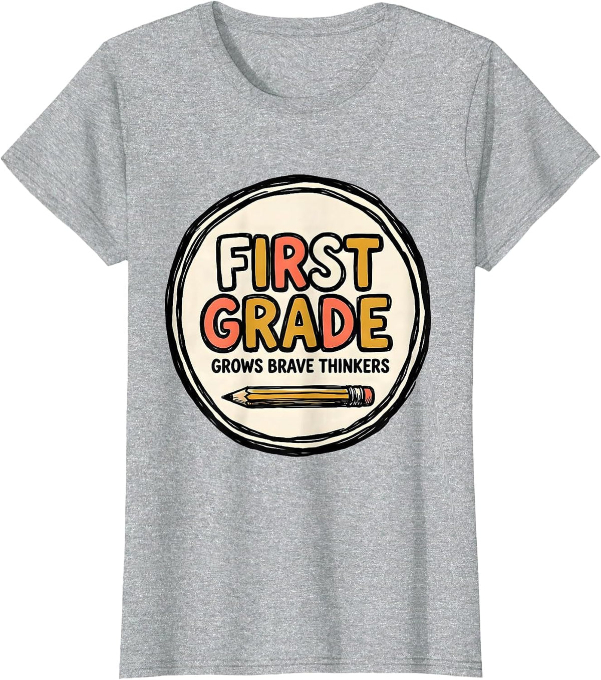 Women's First Grade Grows Brave Thinkers Funny Teacher Role Humor T-Shirt - Heather Grey