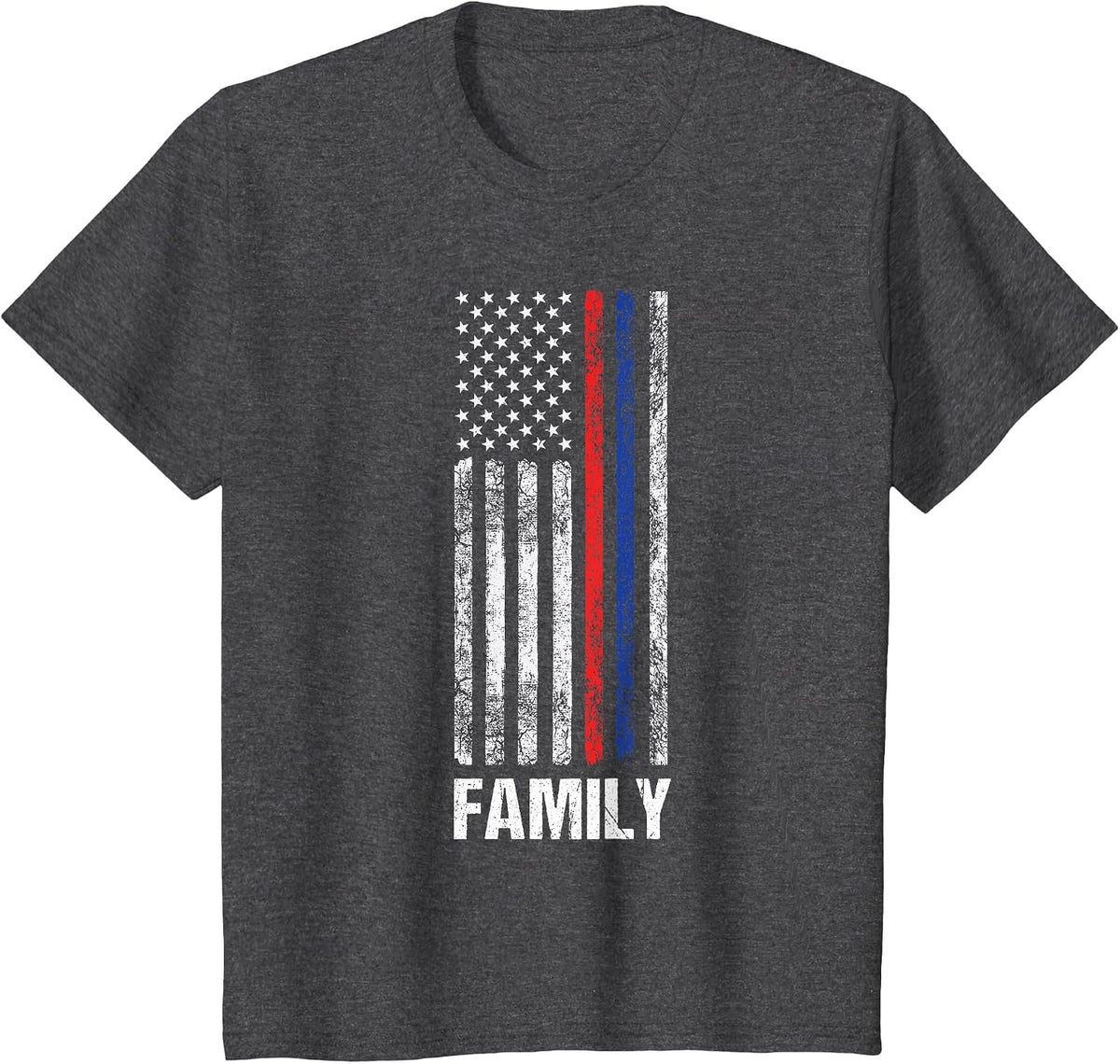 Thin Red Blue Flag Patriotic Support Police Fireman T-Shirt - Dark Heather Grey