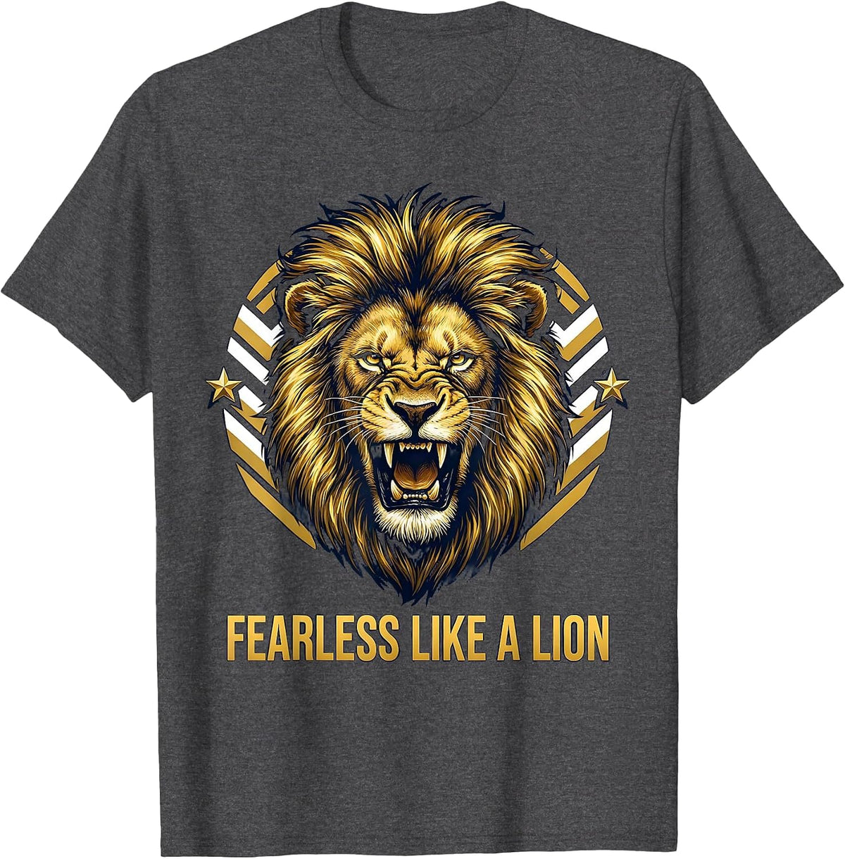 Fearless Like a Lion Bold Graphic Design T-Shirt - Dark Heather Grey