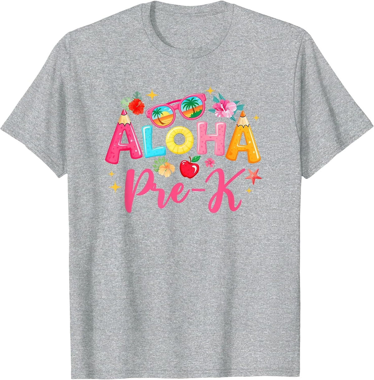 Aloha Preschool Summer Vacation Beach Teacher Pre-K School T-Shirt - Heather Grey