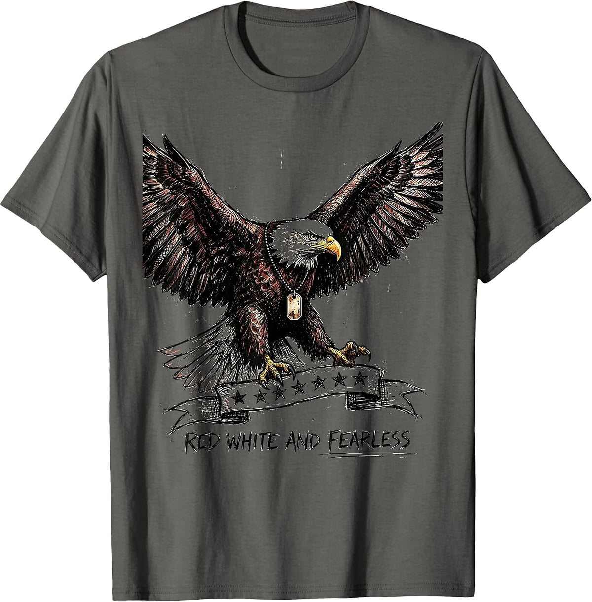 Red White and Fearless Memorial Day Men's Design T-Shirt - Asphalt Grey