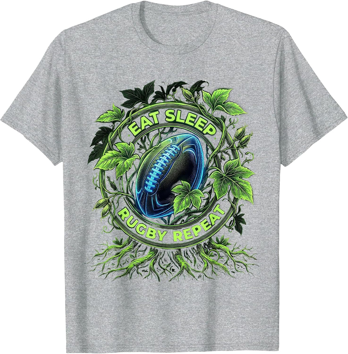Men's Eat Sleep Rugby Repeat Rugby Fan Design T-Shirt - Heather Grey