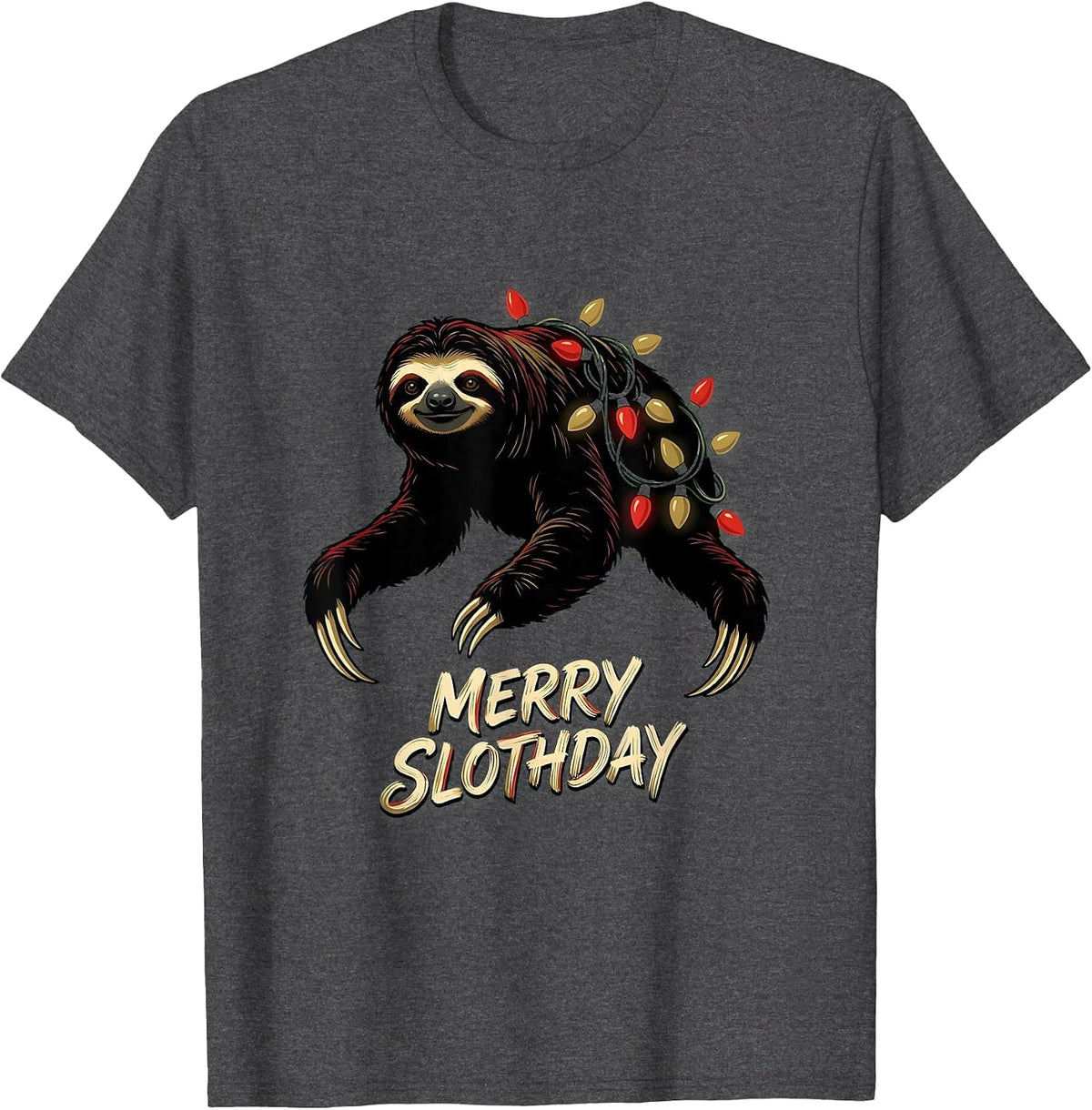 Men's Merry Slothday Funny Sloth Lover Christmas Pajama Gift T-Shirt - Dark Heather Grey