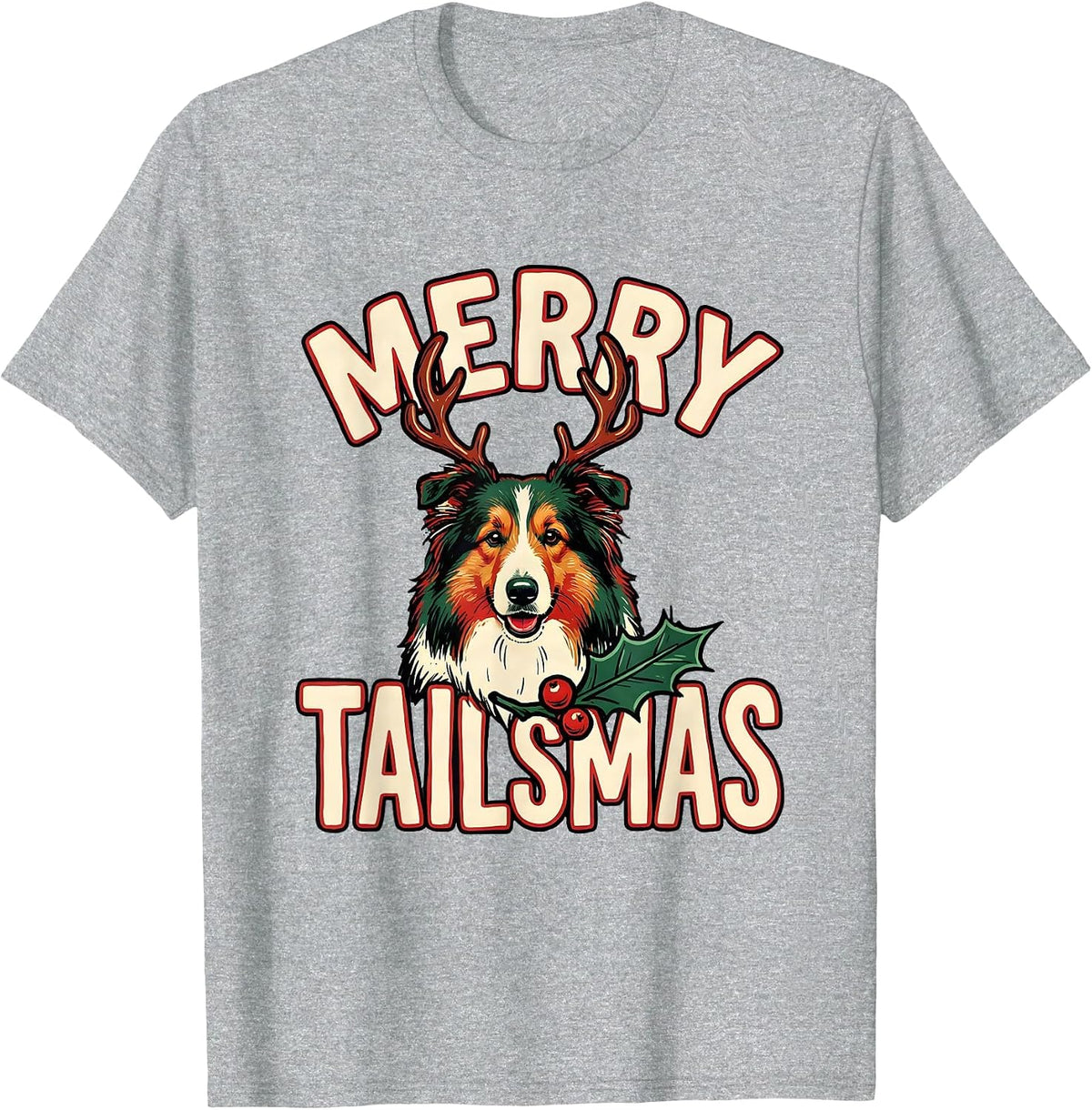 Men's Merry Tailsmas Funny Collie Christmas Dog Lover Gift T-Shirt - Heather Grey
