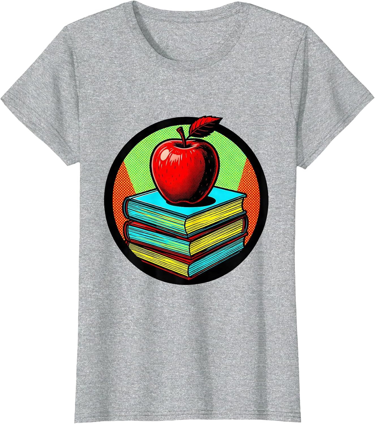 Art Teacher Apple Stack of Books Illustration T-Shirt - Heather Grey