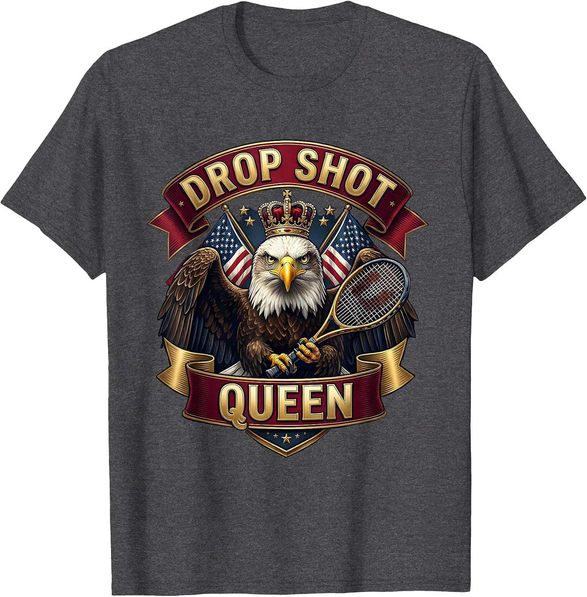 Drop Shot Queen Tennis Graphic Design T-Shirt - Dark Heather Grey