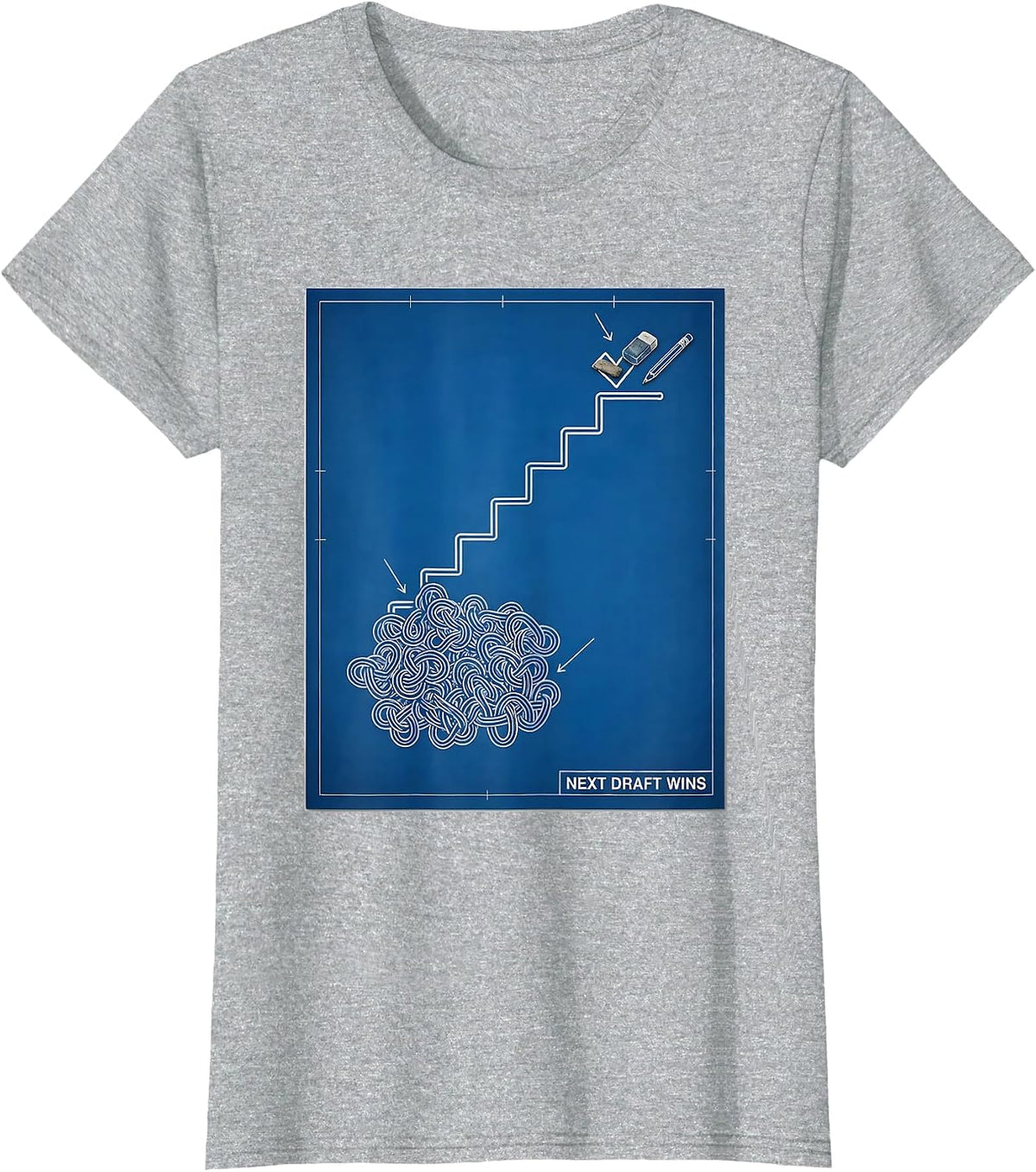 Next Draft Wins Technical Blueprint Growth Mindset Teacher T-Shirt - Heather Grey