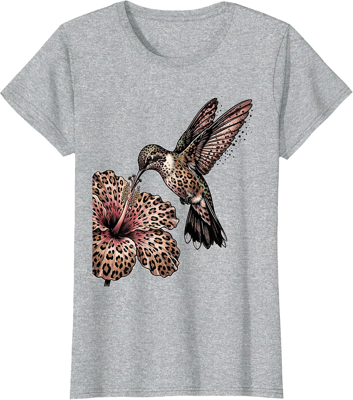Camo Hummingbird Feeding on Flower Design T-Shirt - Heather Grey