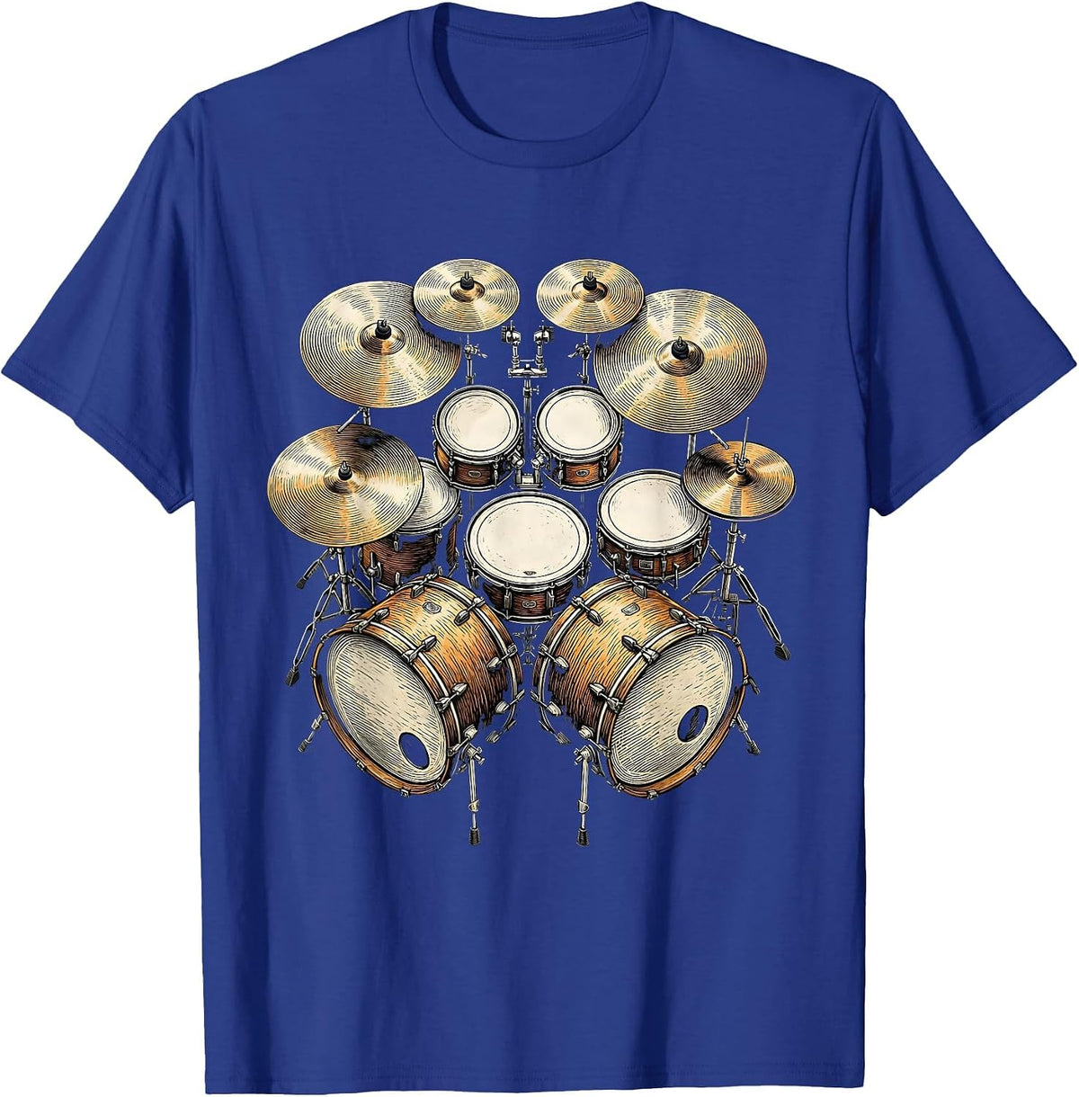 Double Kick Drum Kit Aerial View Rockstar Design T-Shirt - Royal Blue