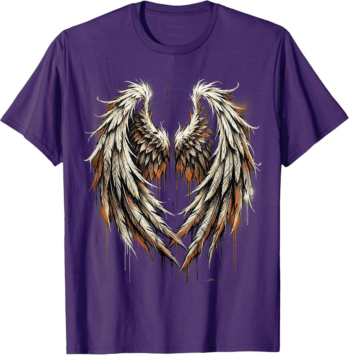 Grunge Torn Angel Wings Dirty Scratched Illustration T-Shirt - Purple