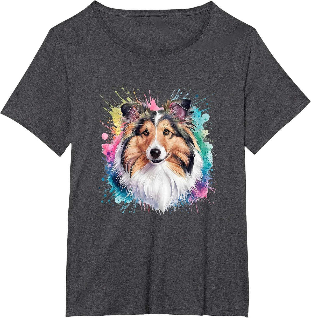 Men Woman Colorful Watercolor Shetland Sheepdog T-Shirt - Dark Heather Grey