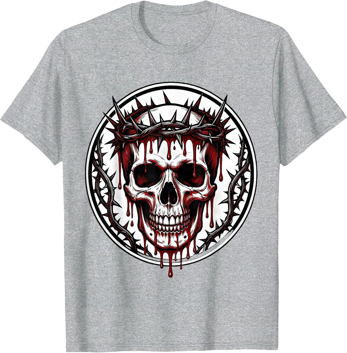 Men's Thorned Crown Dripping Blood Onto Skull Graphic T-Shirt - Heather Grey