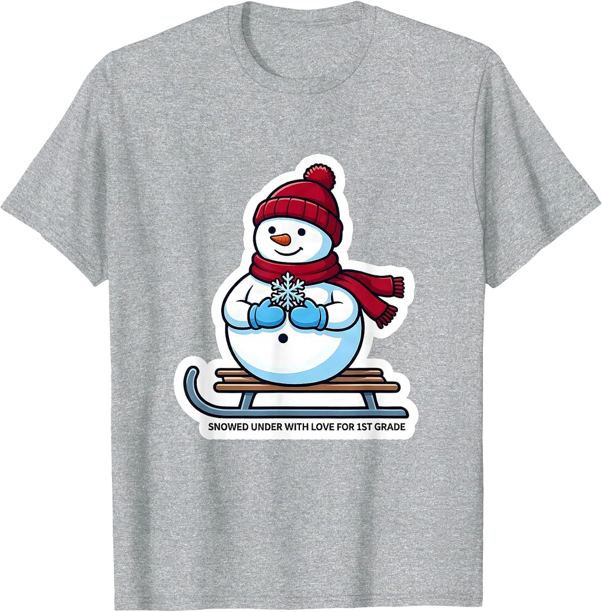 Men's Snowed Under With Love For 1st Grade Funny Teacher Christmas T-Shirt - Heather Grey