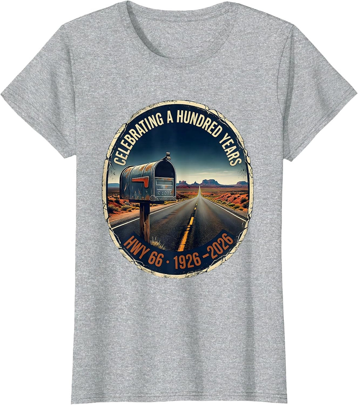 Women's Celebrating A Hundred Years Hwy 66 Vintage T-Shirt - Heather Grey