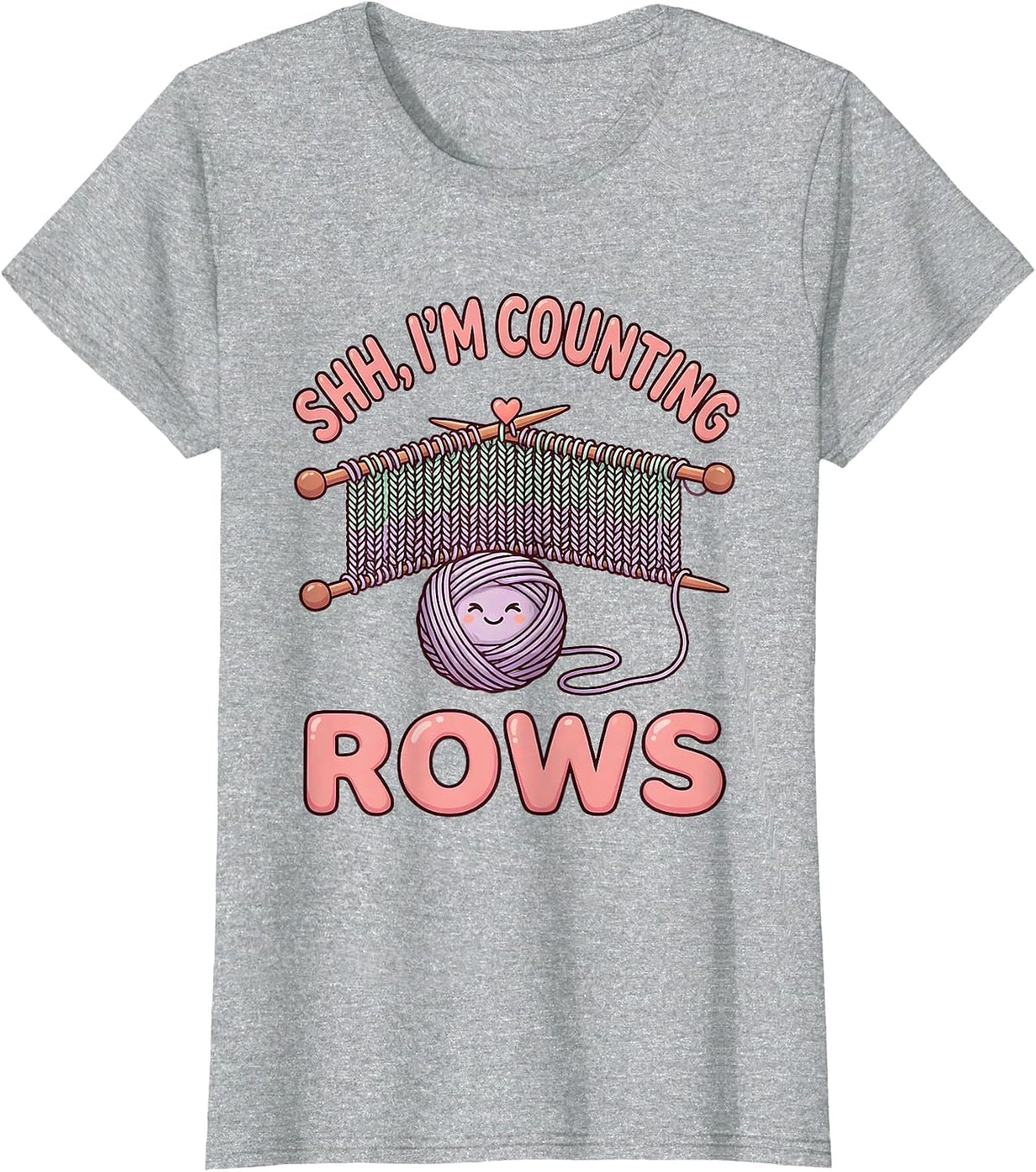 Shh I'm Counting Rows Cute Kawaii Knitting Humor Gift T-Shirt - Heather Grey