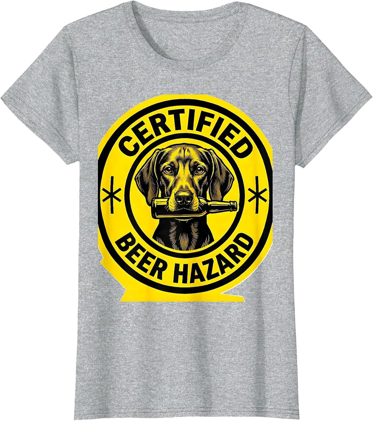 Women's Certified Beer Hazard Stencil Vizsla Dog Meme Humor T-Shirt - Heather Grey