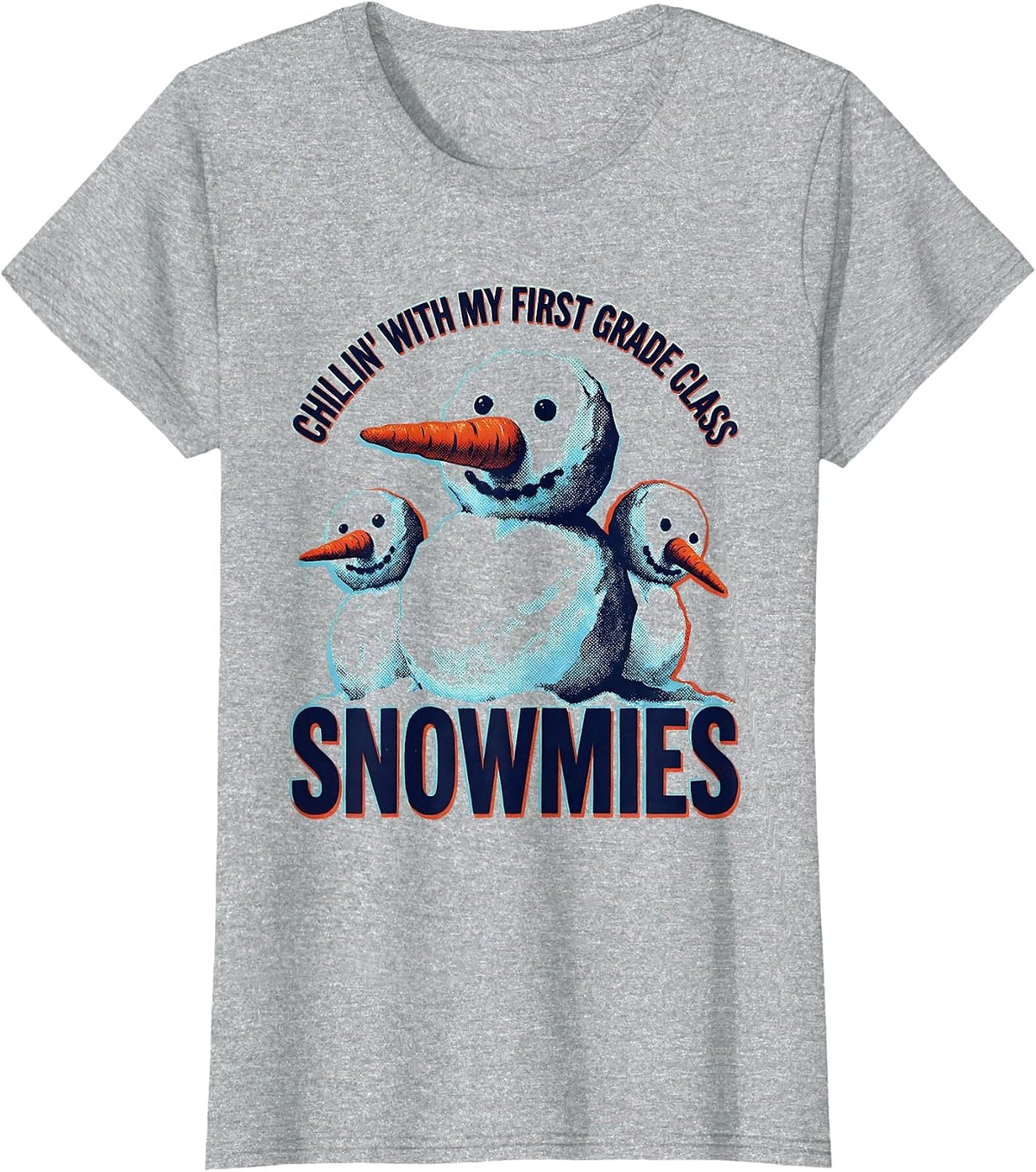 Women's Chillin With My First Grade Class Snowmies Teacher T-Shirt - Heather Grey