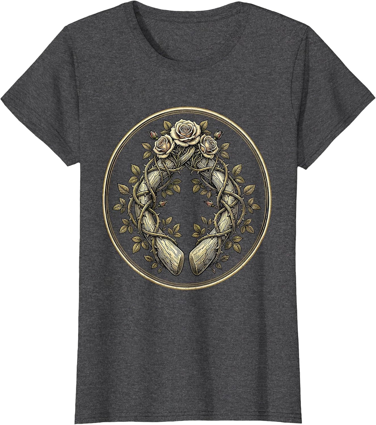 Women's Wishbone Wrapped in Climbing Rose Vines T-Shirt - Dark Heather Grey