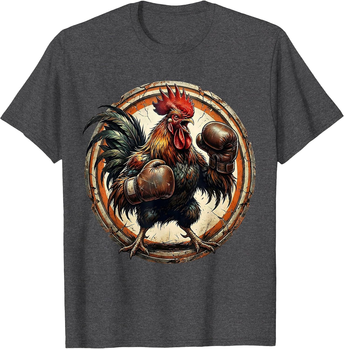 Men's Angry Rooster Boxing Gloves Novelty Graphic T-Shirt - Dark Heather Grey