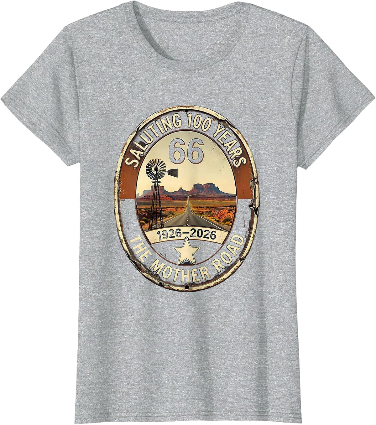 Saluting 100 Years The Mother Road Vintage T-Shirt - Heather Grey