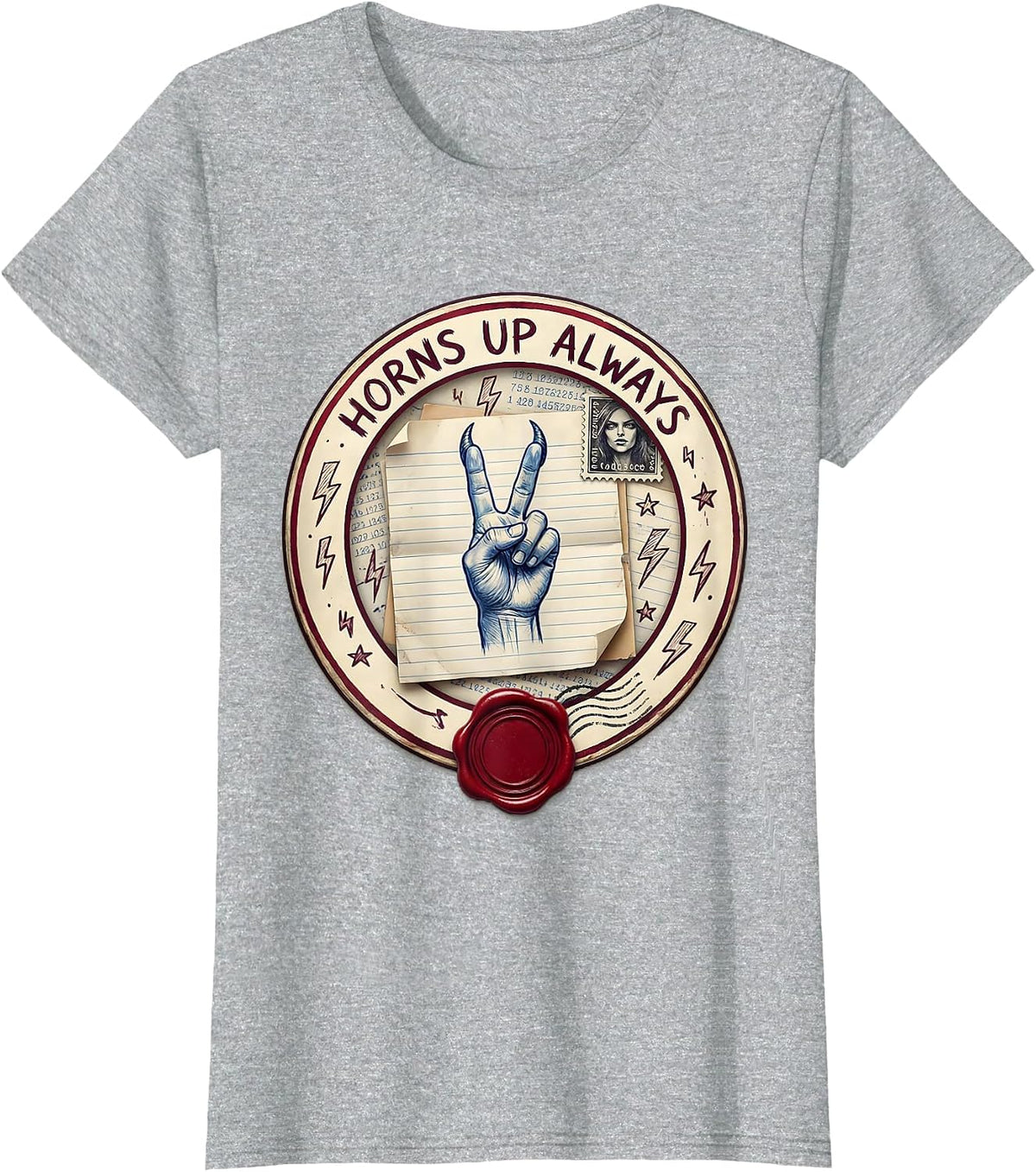 Horns Up Always Heavy Metal Graphic Design T-Shirt - Heather Grey