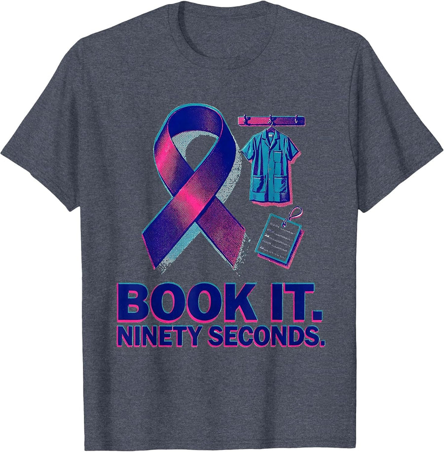 Book It Ninety Seconds Risograph Mammography Tech T-Shirt - Heather Blue