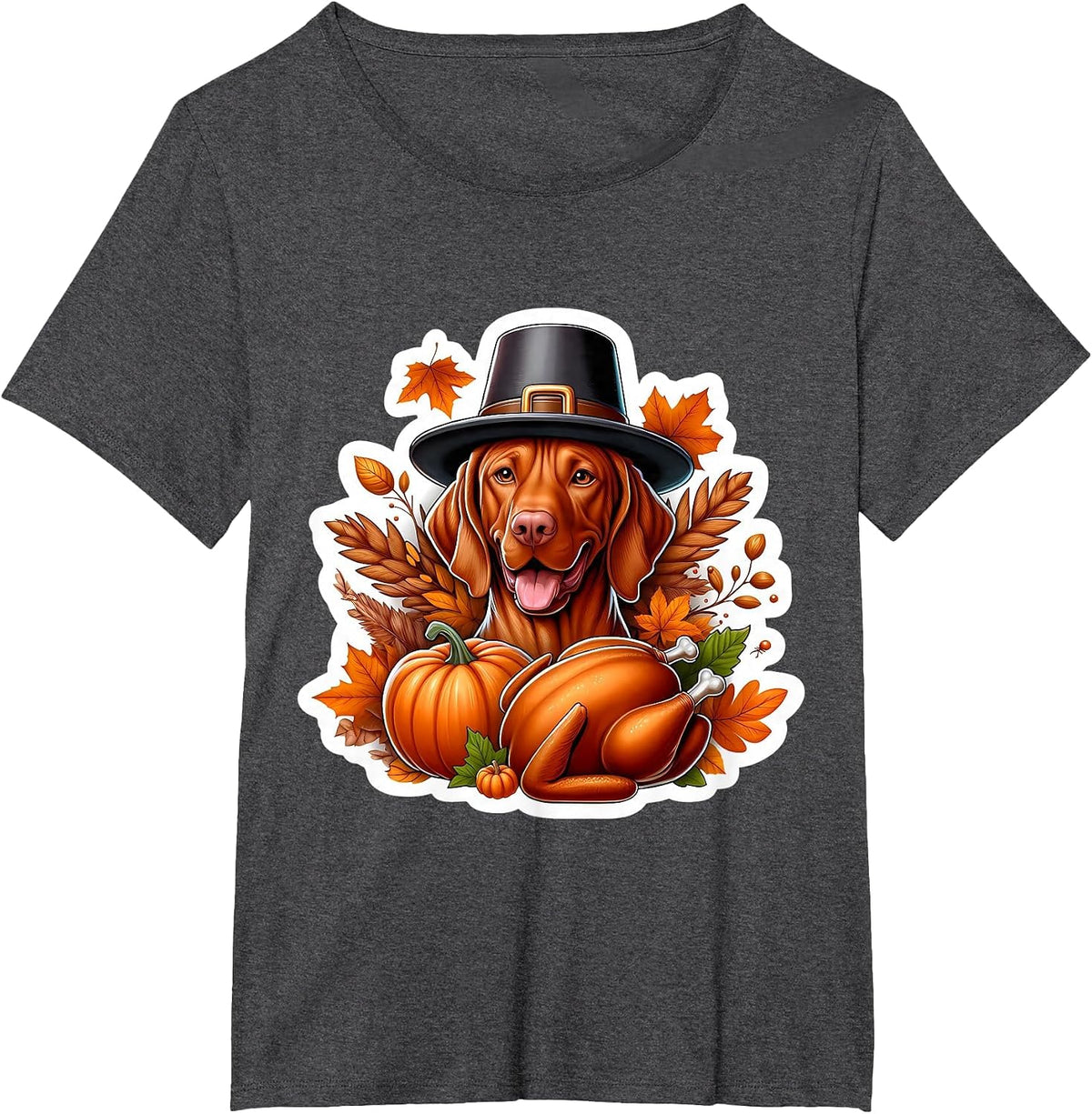 Thanksgiving Vizsla Dog Owner Lover Funny Pilgrim Turkey Mom T-Shirt - Dark Heather Grey