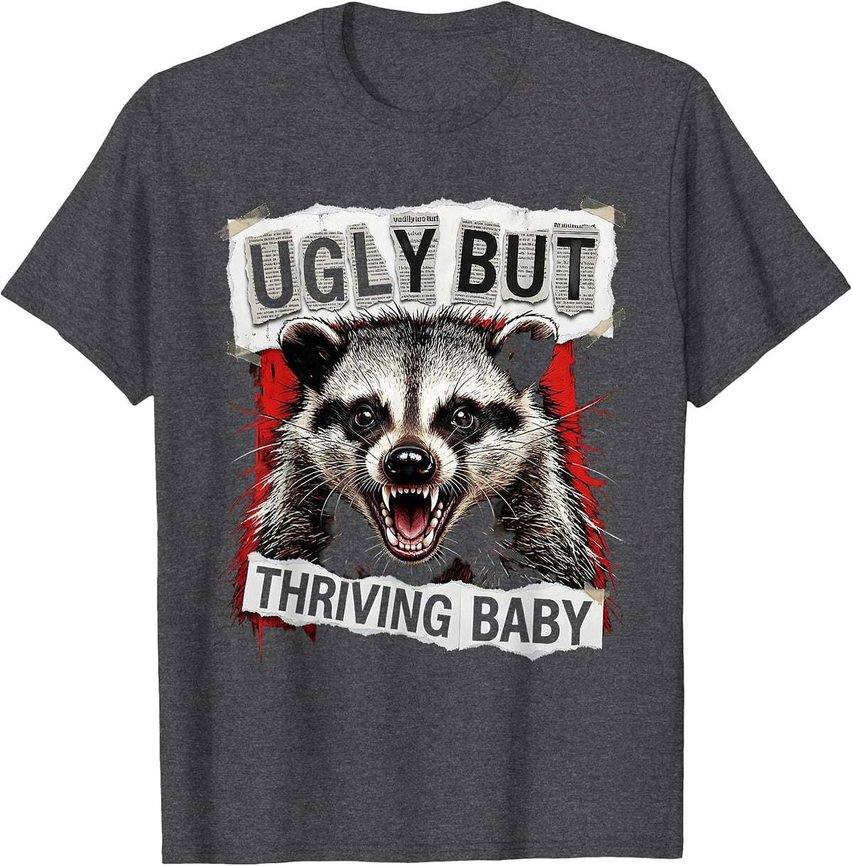Men's Ugly But Thriving Opossum Funny Animal Design T-Shirt - Dark Heather Grey