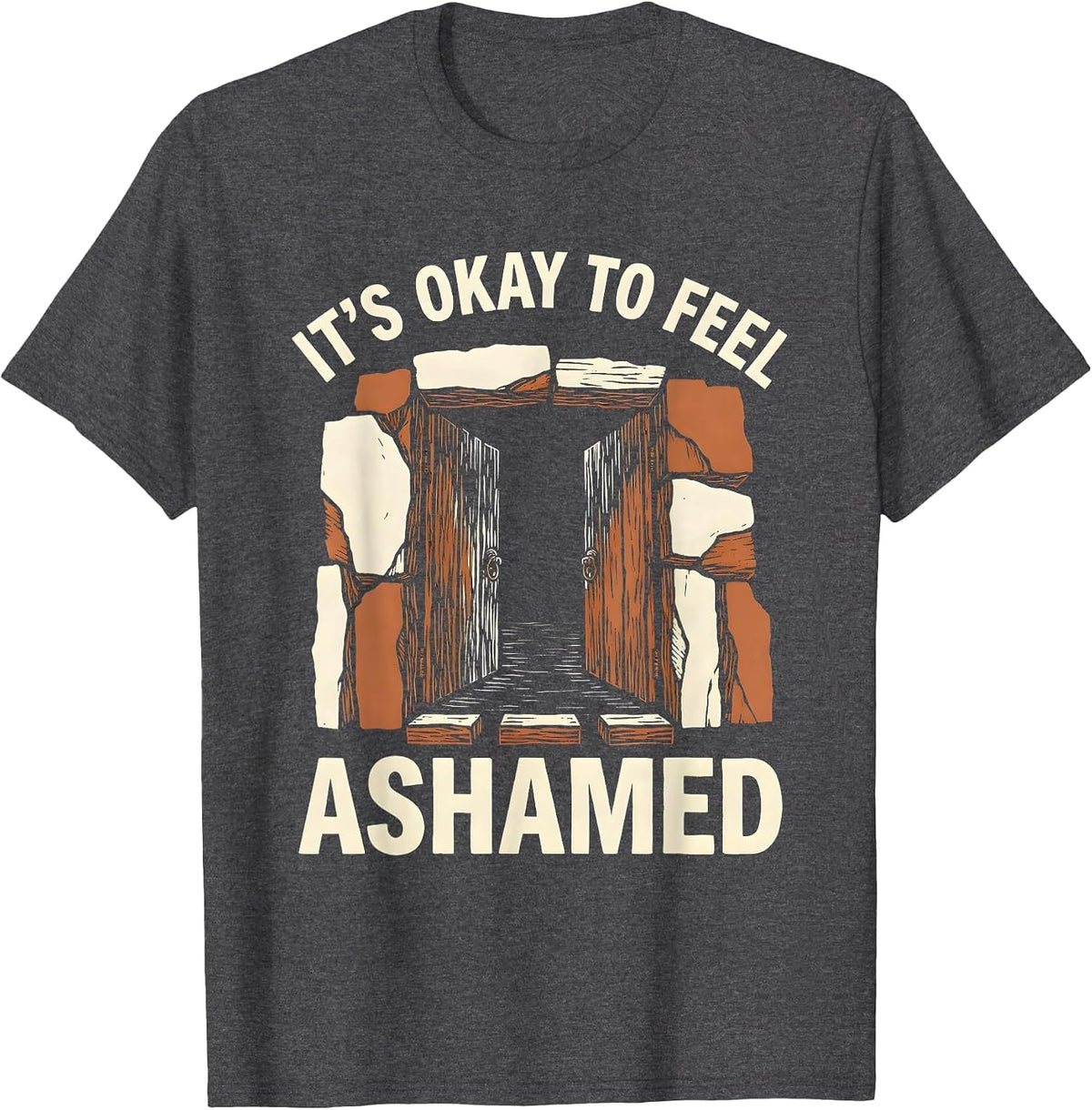 It's Okay To Feel Ashamed Mental Health Awareness Linocut T-Shirt - Dark Heather Grey