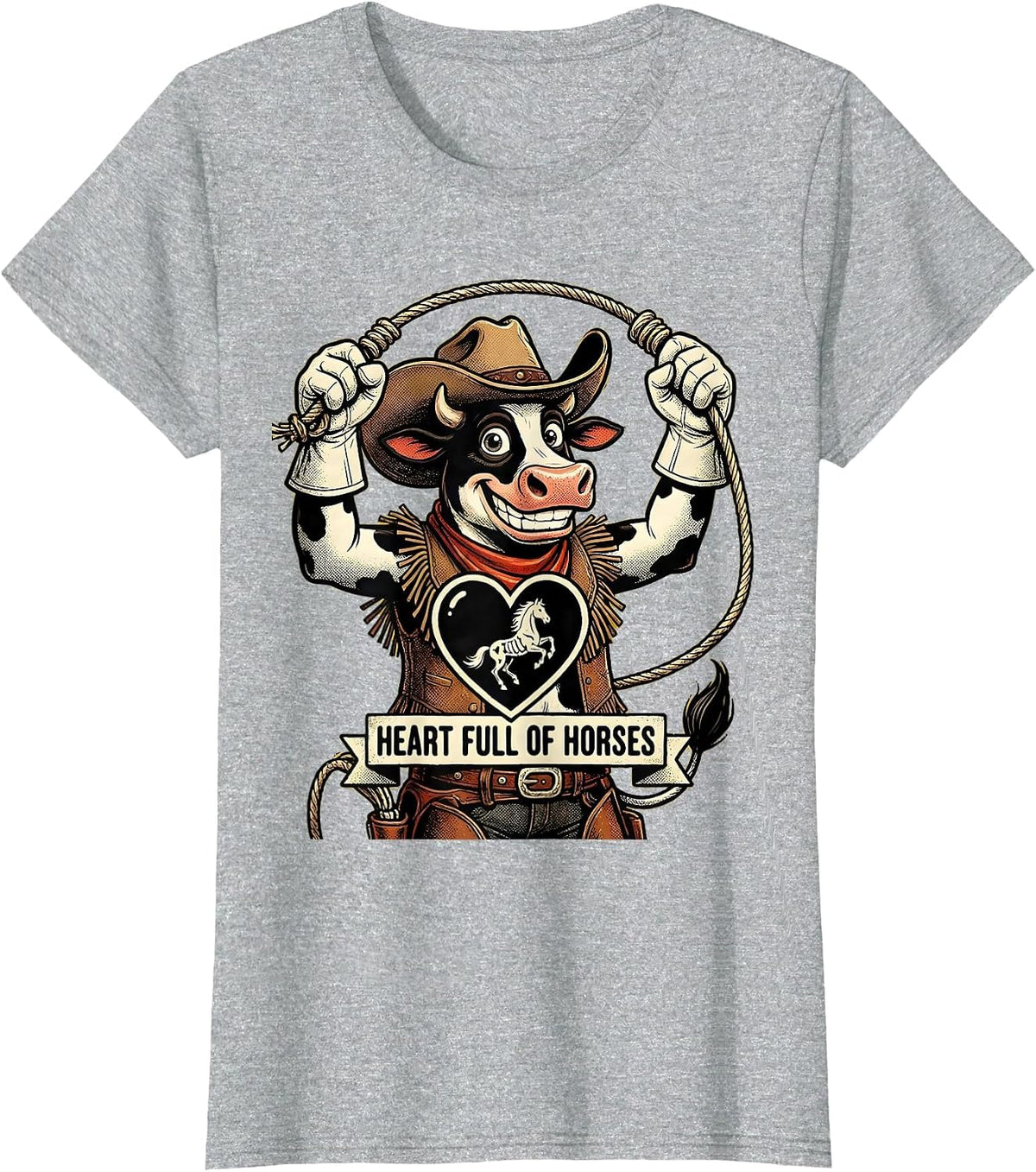 Heart Full of Horses Cowgirl Graphic Design T-Shirt - Heather Grey