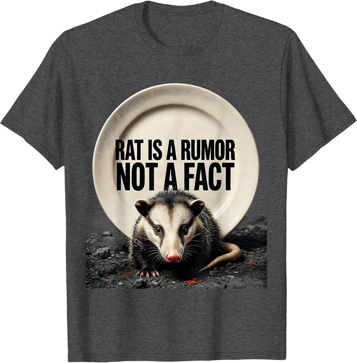 Rat Is A Rumor, Not A Fact Funny Opossum Animal Meme Humor T-Shirt - Dark Heather Grey