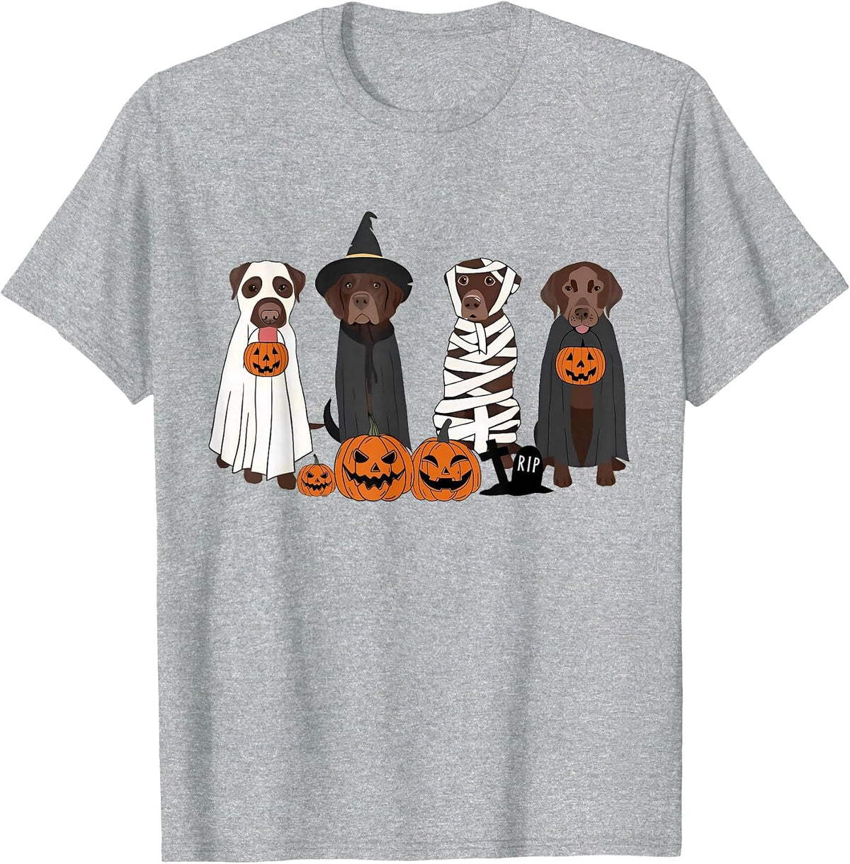 Black Labrador Dogs Witches Dressed As Ghosts in Boo Sheet T-Shirt - Heather Grey