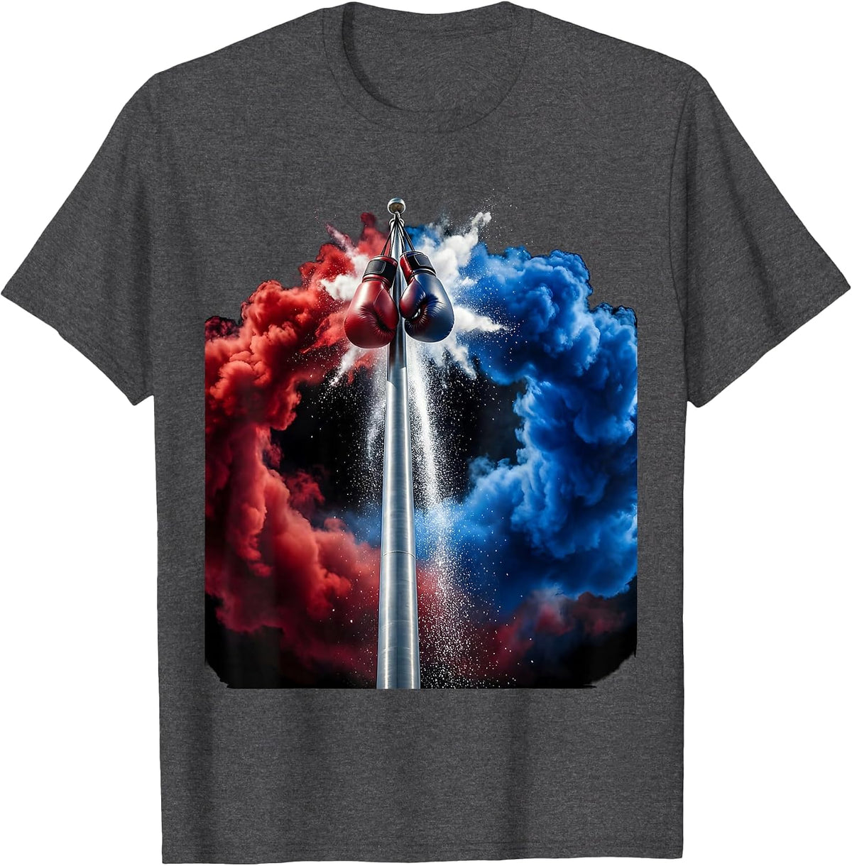 Trump Boxing Gloves American Flag Pole Graphic T-Shirt - Dark Heather Grey