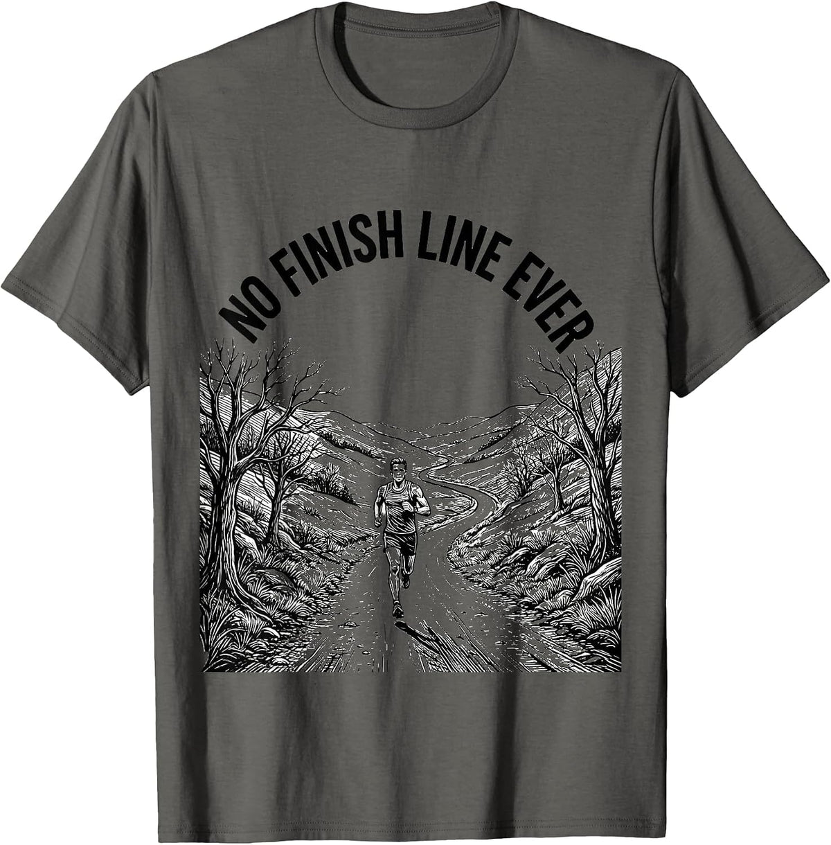 No Finish Line Ever Cross Country Runner Design T-Shirt - Asphalt Grey