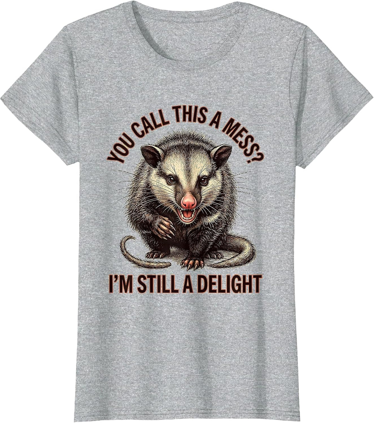You Call This A Mess? I'm Still A Delight Funny Opossum T-Shirt - Heather Grey