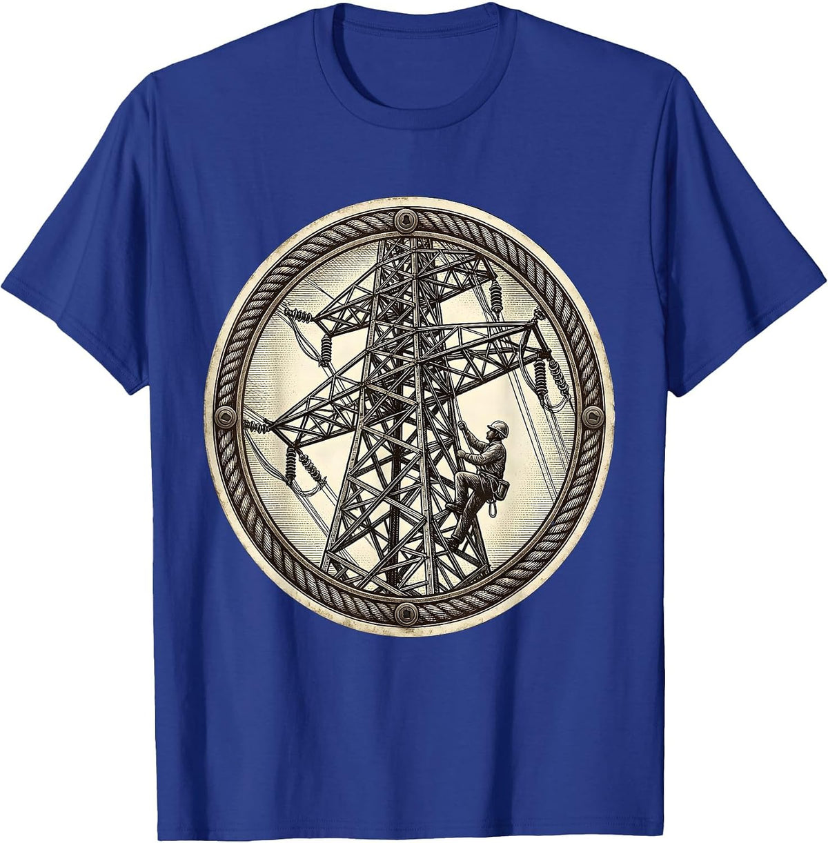 Electrician Power Line Tower Climber Graphic T-Shirt - Royal Blue