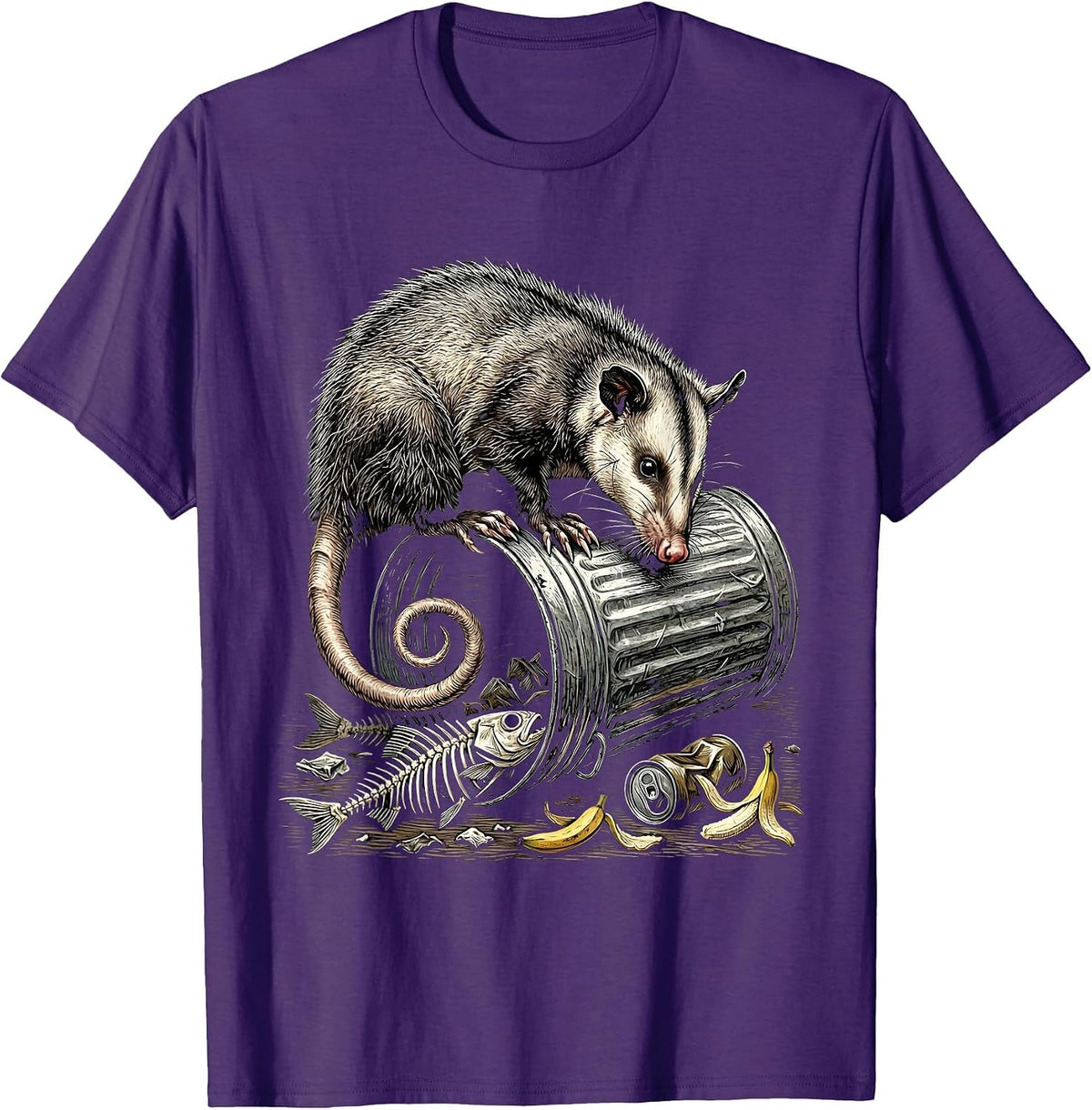 Opossum Trash Can Rummaging Funny Wildlife Art T-Shirt - Purple