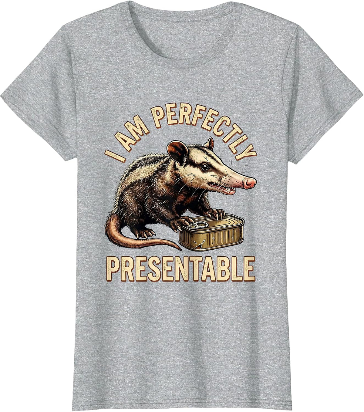 I Am Perfectly Presentable Vintage Funny Opossum Trash-Panda T-Shirt - Heather Grey