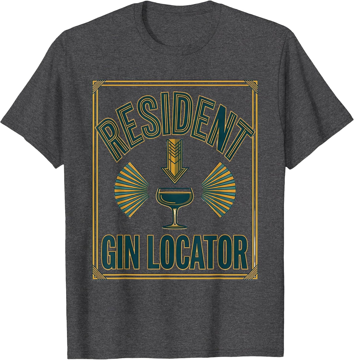 Men's Resident Gin Locator Vintage 1920s Roaring Twenties Party T-Shirt - Dark Heather Grey