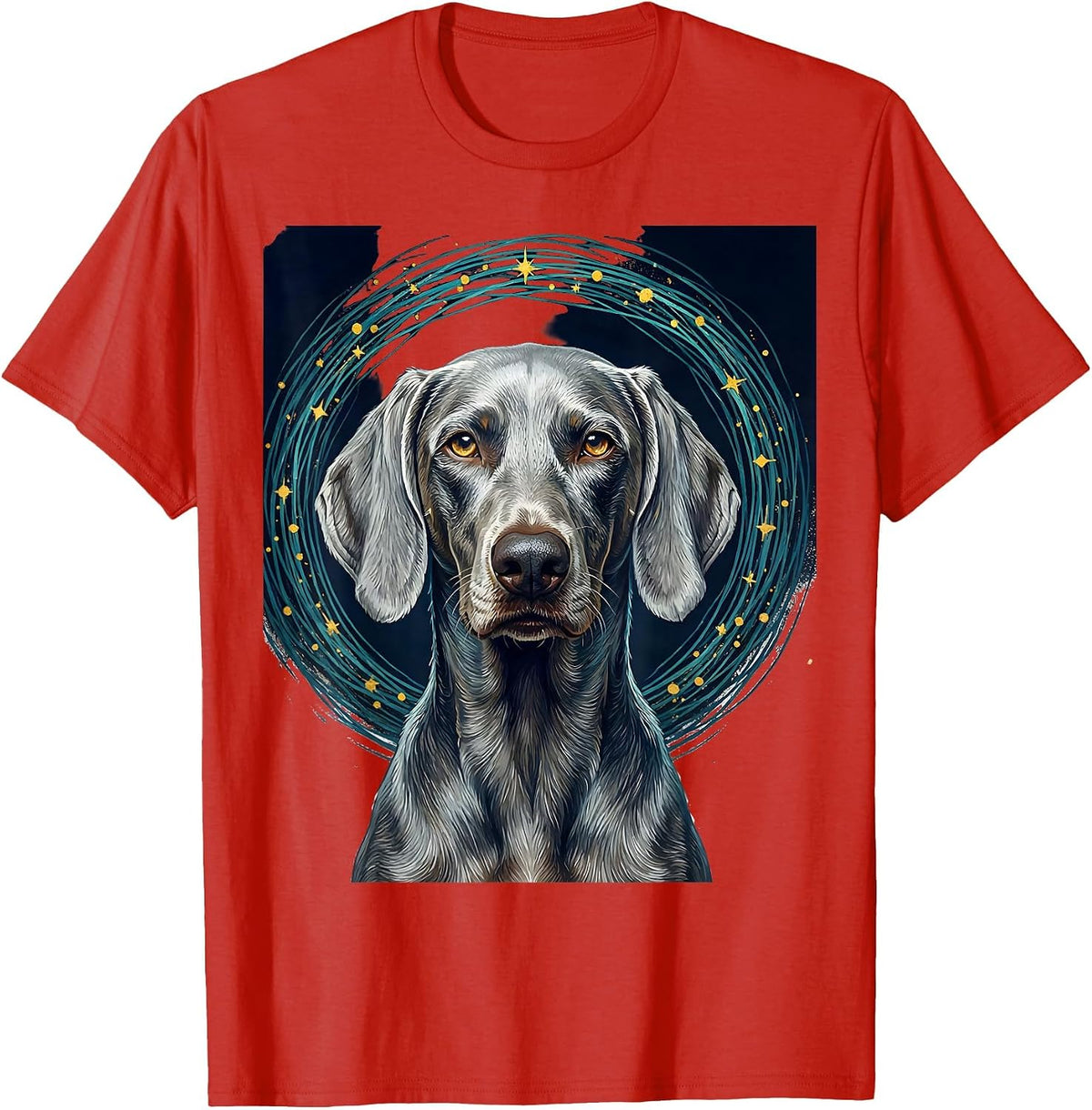 Men's Weimaraner Van Gogh Starry Night Portrait Dog Lover Art T-Shirt - Red